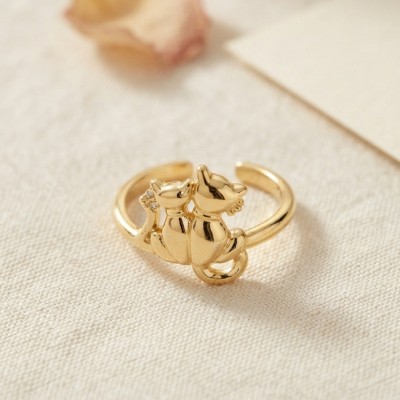 Gold Renk Kedi Tasarım Pirinç Kadın Yüzük Gold Renk Kedi Tasarım Pirinç Kadın Yüzük