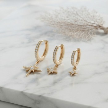Gold Renk Kutup Yıldız Model 3 lü Küpe Seti