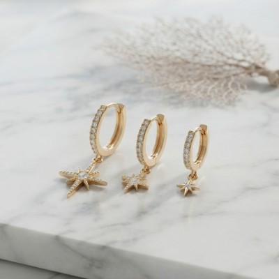 Gold Renk Kutup Yıldız Model 3 lü Küpe Seti Gold Renk Kutup Yıldız Model 3 lü Küpe Seti