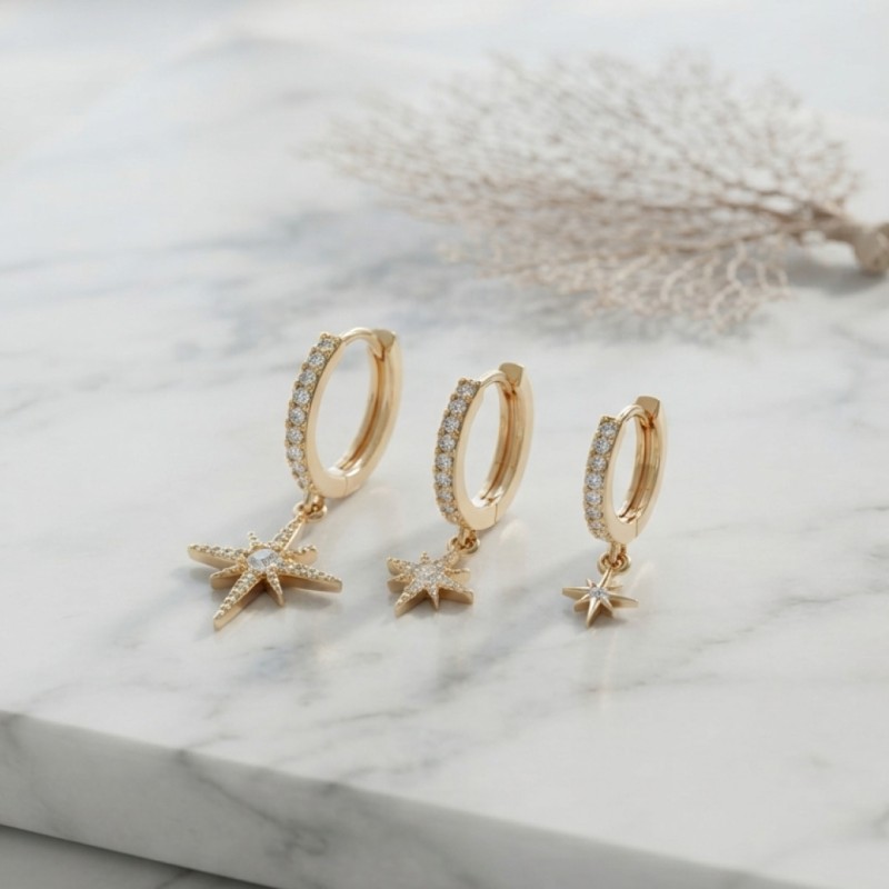Gold Renk Kutup Yıldız Model 3 lü Küpe Seti Gold Renk Kutup Yıldız Model 3 lü Küpe Seti