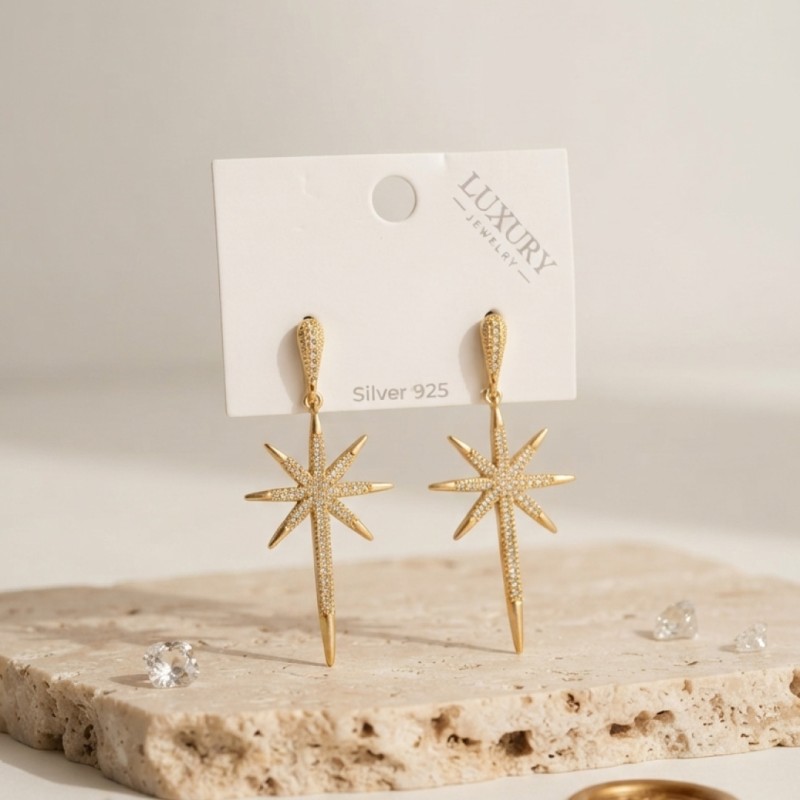 Gold Renk Kutup Yıldızı Model Zirkon Taşlı Kadın Küpe