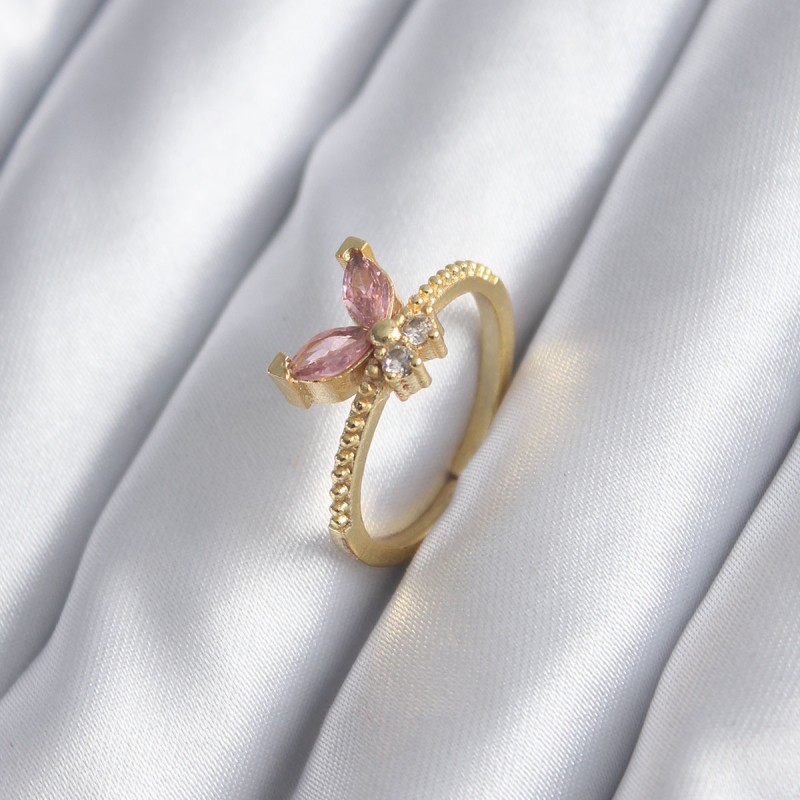 Gold Renk Pembe Zirkon Taşlı Kelebek Model Kadın Yüzük Gold Renk Pembe Zirkon Taşlı Kelebek Model Kadın Yüzük