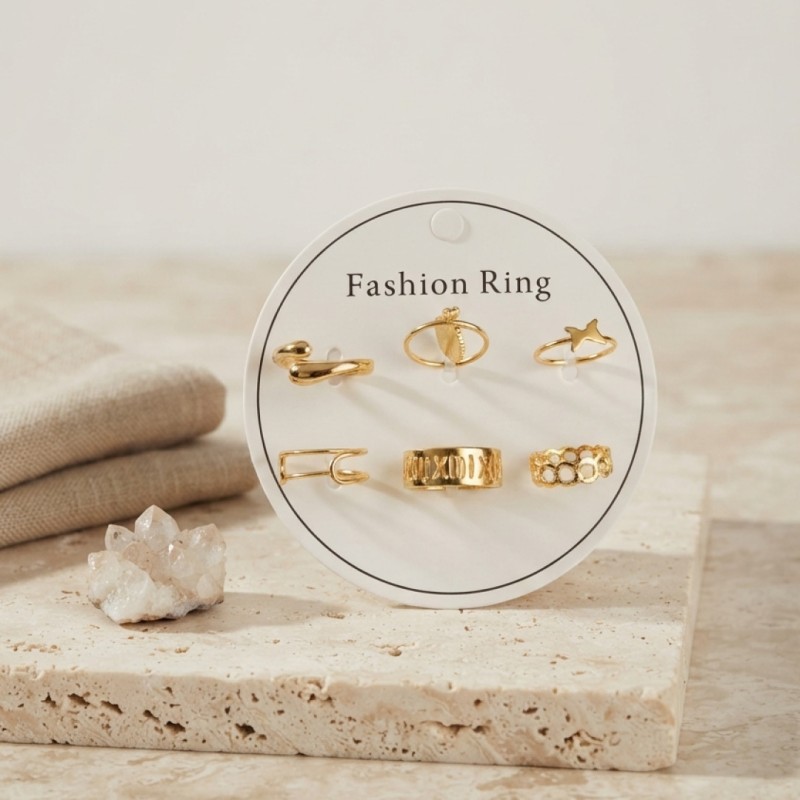 Gold Renk Pirinç Bohem Detaylı 6'lı Yüzük Seti BYK4309 Gold Renk Pirinç Bohem Detaylı 6'lı Yüzük Seti BYK4309