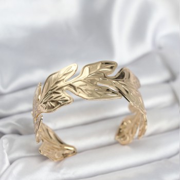 Gold Renk Pirinç Levha Yaprak Model Kadın Bileklik Gold Renk Pirinç Levha Yaprak Model Kadın Bileklik