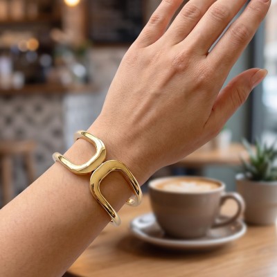Gold Renk Pirinç Manşet Model Vintage Kelepçe Bilezik Gold Renk Pirinç Manşet Model Vintage Kelepçe Bilezik