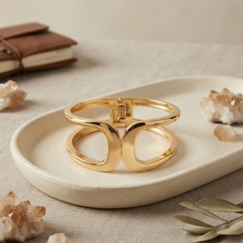 Gold Renk Pirinç Manşet Model Vintage Kelepçe Bilezik