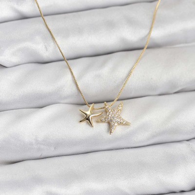 Gold Renk Pirinç Minimal Yıldız Model Kadın Kolye Gold Renk Pirinç Minimal Yıldız Model Kadın Kolye