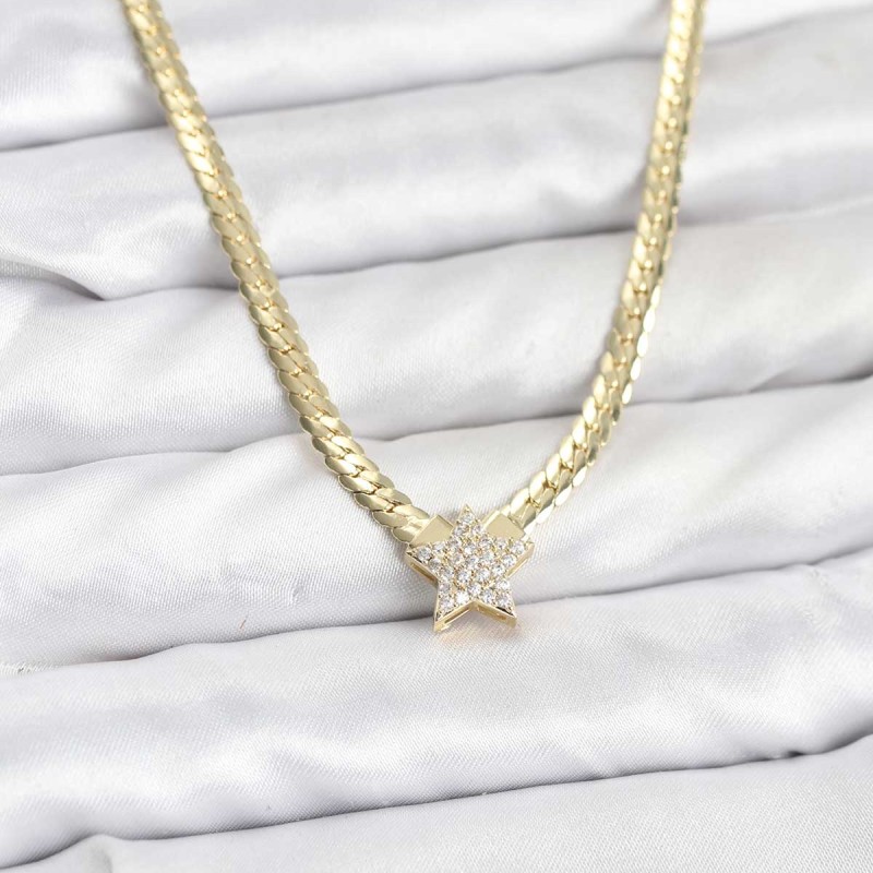 Gold Renk Pirinç Yıldız Zirkon Taşlı Kadın Kolye Gold Renk Pirinç Yıldız Zirkon Taşlı Kadın Kolye