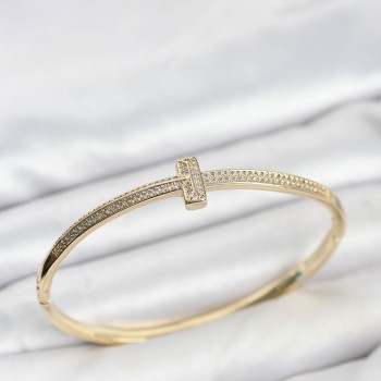 Gold Renk T Model Zirkon Taşlı Kadın Kelepçe Bileklik