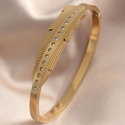 Gold Renk Yaprak Model Zirkon Taş Detay Kelepçe Kadın Bileklik Gold Renk Yaprak Model Zirkon Taş Detay Kelepçe Kadın Bileklik