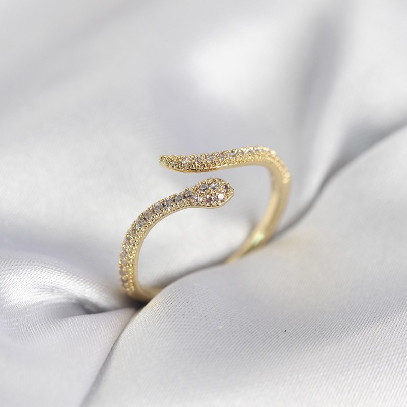 Gold Renk Yılan Model Zirkon Taşlı Kadın Yüzük