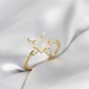 Gold Renk Yıldız Model Sedefli Zirkon Taşlı Kadın Yüzük Gold Renk Yıldız Model Sedefli Zirkon Taşlı Kadın Yüzük
