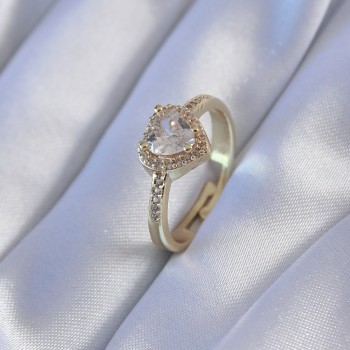 Gold Renk Zirkon Taşlı Kalp Model Pirinç Charm Kadın Yüzük Gold Renk Zirkon Taşlı Kalp Model Pirinç Charm Kadın Yüzük