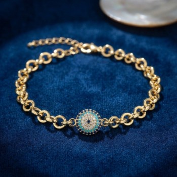 Gold Renk Zirkon Taşlı Nazar Model Pirinç Kadın Bileklik Gold Renk Zirkon Taşlı Nazar Model Pirinç Kadın Bileklik