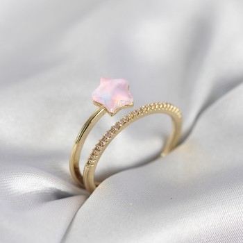 Gold Renk Zirkon Taşlı Pembe Halley Model Kadın Yüzük Gold Renk Zirkon Taşlı Pembe Halley Model Kadın Yüzük