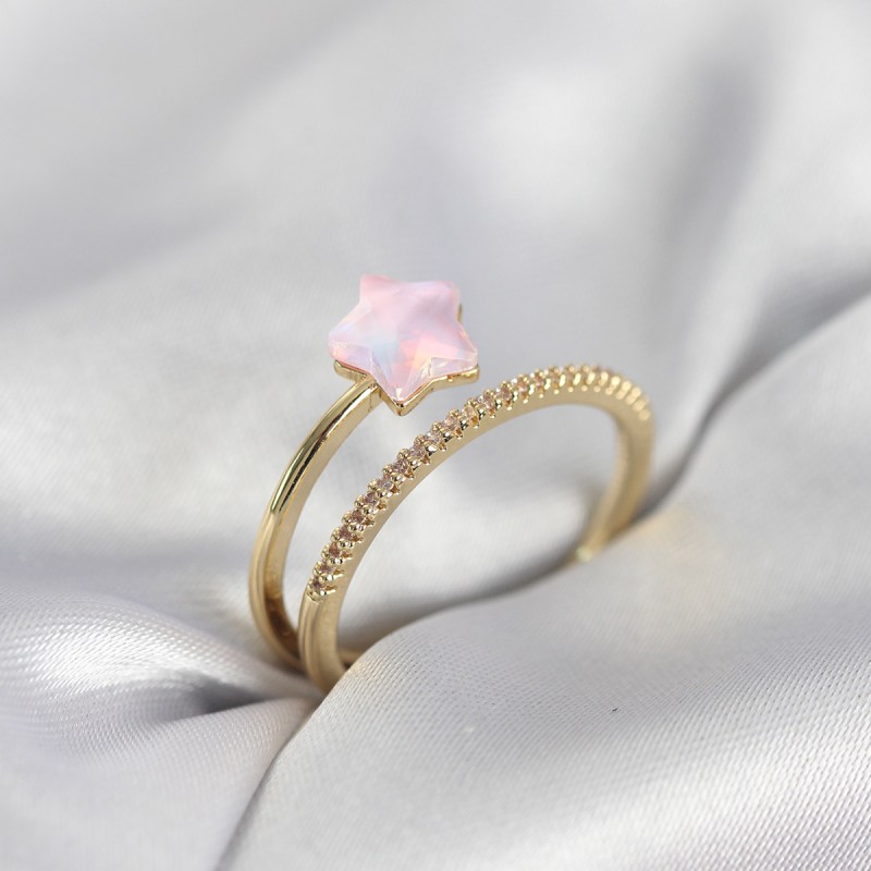Gold Renk Zirkon Taşlı Pembe Halley Model Kadın Yüzük Gold Renk Zirkon Taşlı Pembe Halley Model Kadın Yüzük