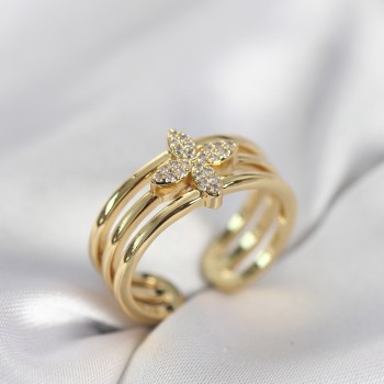 Gold Renk Zirkon Taşlı Yonca Model Kadın Yüzük Gold Renk Zirkon Taşlı Yonca Model Kadın Yüzük