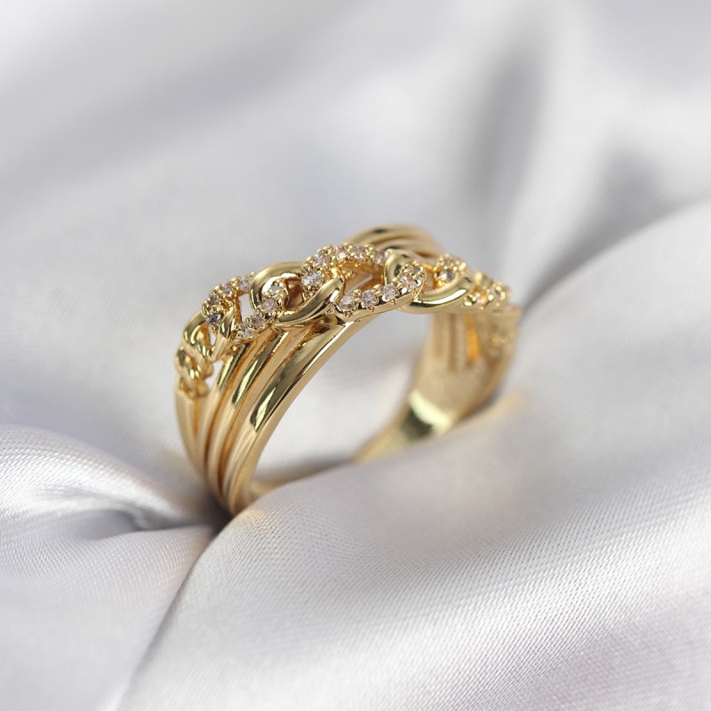 Gold Renk Zirkon Taşlı Zincir Model Kadın Yüzük Gold Renk Zirkon Taşlı Zincir Model Kadın Yüzük