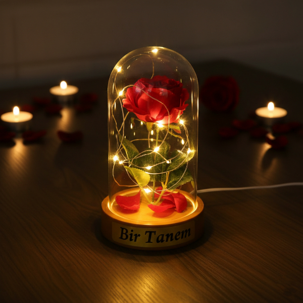 Gül Yapraklı Ledli Gül Fanus Gül Yapraklı Ledli Gül Fanus