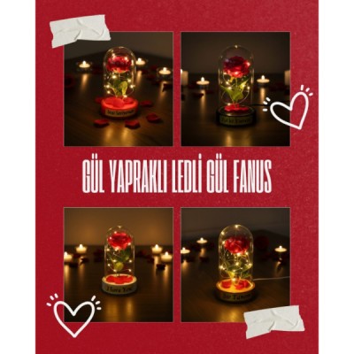 Gül Yapraklı Ledli Gül Fanus Gül Yapraklı Ledli Gül Fanus