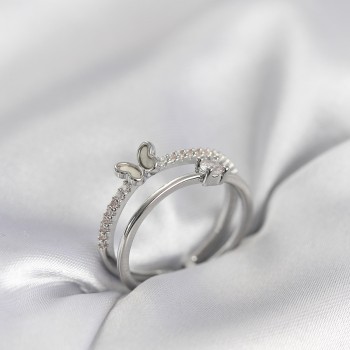 Gümüş Renk 2'li Zirkon Taşlı Kelebek Model Kadın Yüzük Gümüş Renk 2'li Zirkon Taşlı Kelebek Model Kadın Yüzük