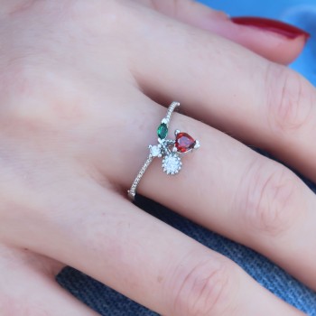 Gümüş Renk Kiraz Model Zirkon Taşlı Kadın Yüzük Gümüş Renk Kiraz Model Zirkon Taşlı Kadın Yüzük
