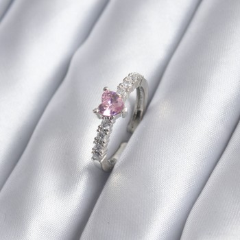 Gümüş Renk Zirkon Taşlı Pembe Kristal Kalp Model Kadın Yüzük Gümüş Renk Zirkon Taşlı Pembe Kristal Kalp Model Kadın Yüzük