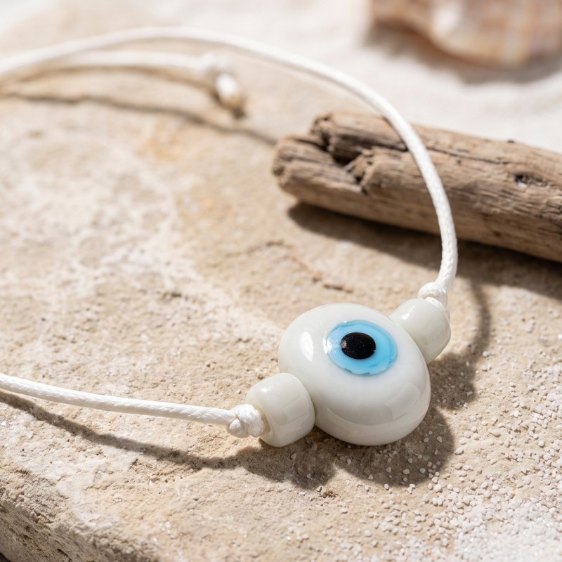 Handmade Bohem Beyaz Nazar Kolye