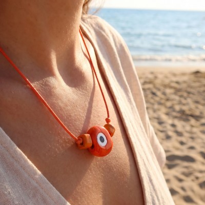 Handmade Bohem Turuncu Nazar Kolye