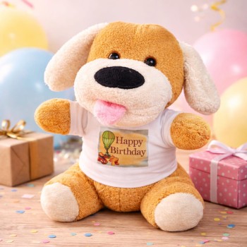 Happy Birthday Tişörtlü Peluş Köpek Happy Birthday Tişörtlü Peluş Köpek