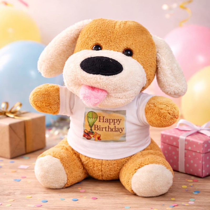 Happy Birthday Tişörtlü Peluş Köpek Happy Birthday Tişörtlü Peluş Köpek