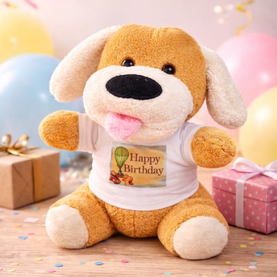 Happy Birthday Tişörtlü Peluş Köpek Happy Birthday Tişörtlü Peluş Köpek