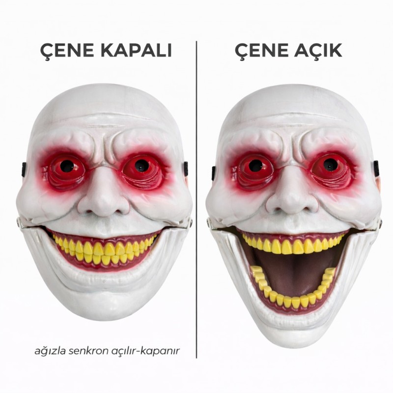 Hareketli Çene Mekanizmalı Kırmızı Korku Maskesi Hareketli Çene Mekanizmalı Kırmızı Korku Maskesi