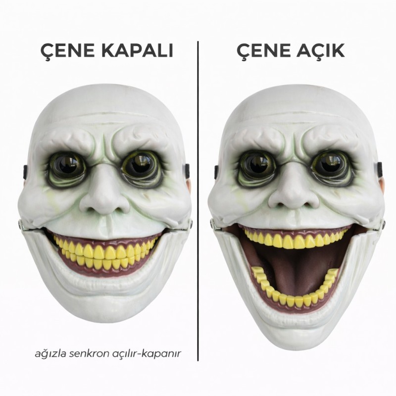 Hareketli Çene Mekanizmalı Yeşil Korku Maskesi Hareketli Çene Mekanizmalı Yeşil Korku Maskesi