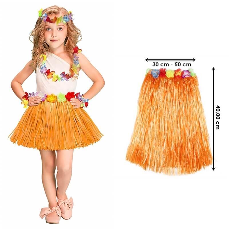 Hawaii Hula Eteği Turuncu Renk 40 cm Hawaii Hula Eteği Turuncu Renk 40 cm