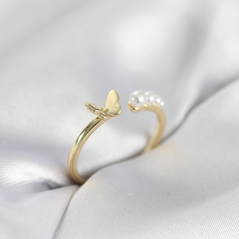 İncili Kelebek Model Gold Renk Pirinç Kadın Yüzük İncili Kelebek Model Gold Renk Pirinç Kadın Yüzük
