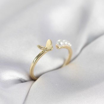 İncili Kelebek Model Gold Renk Pirinç Kadın Yüzük İncili Kelebek Model Gold Renk Pirinç Kadın Yüzük