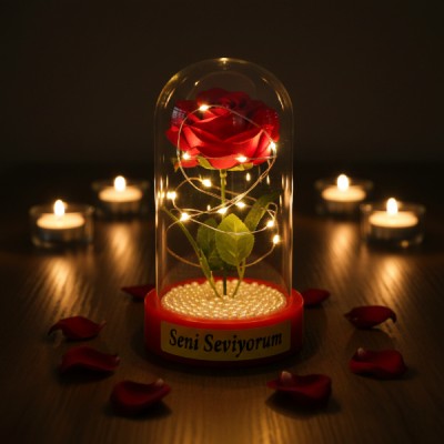 İncili Ledli Gül Fanus İncili Ledli Gül Fanus