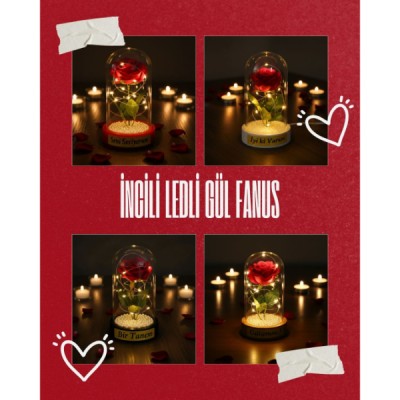 İncili Ledli Gül Fanus İncili Ledli Gül Fanus