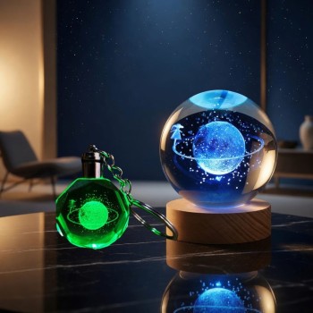 Işıklı Satürnlü Kız Cam Küre - Renk Değiştiren Gece Lambası - Kristal Anahtarlık Seti Işıklı Satürnlü Kız Cam Küre - Renk Değiştiren Gece Lambası - Kristal Anahtarlık Seti