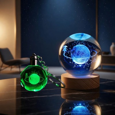 Işıklı Satürnlü Kız Cam Küre - Renk Değiştiren Gece Lambası - Kristal Anahtarlık Seti Işıklı Satürnlü Kız Cam Küre - Renk Değiştiren Gece Lambası - Kristal Anahtarlık Seti