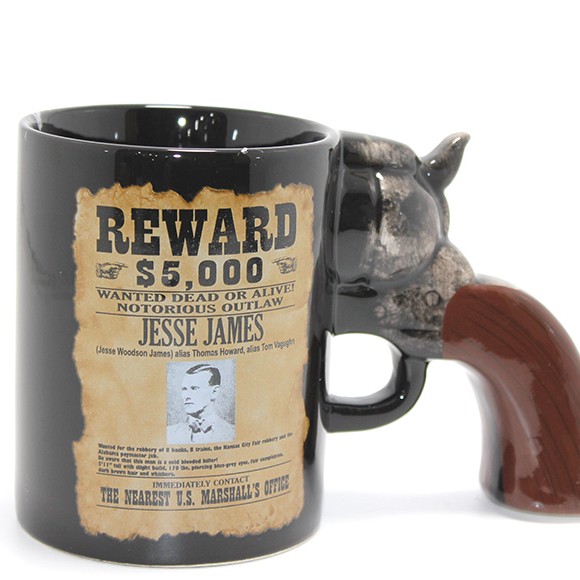 Jesse James Wanted İlanlı Tabanca Porselen Kupa Bardak Jesse James Wanted İlanlı Tabanca Porselen Kupa Bardak