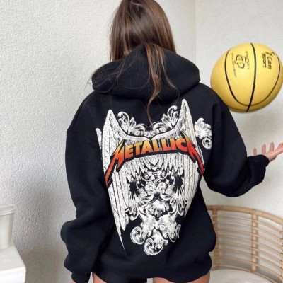 Kadın 2 İplik METALLICA Baskılı Kapüşonlu Hoodie Sweatshirt - Siyah Kadın 2 İplik METALLICA Baskılı Kapüşonlu Hoodie Sweatshirt - Siyah