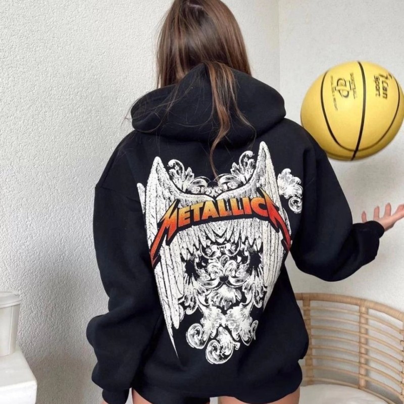Kadın 2 İplik METALLICA Baskılı Kapüşonlu Hoodie Sweatshirt - Siyah Kadın 2 İplik METALLICA Baskılı Kapüşonlu Hoodie Sweatshirt - Siyah