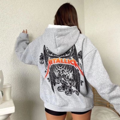 Kadın 2 İplik METALLICA Baskılı Kapüşonlu Sweatshirt Hoodie - Gri Kadın 2 İplik METALLICA Baskılı Kapüşonlu Sweatshirt Hoodie - Gri