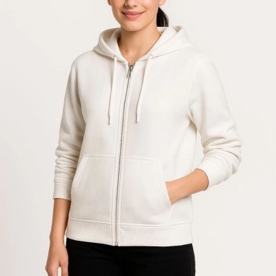 Kadın 3 İplik Kapüşonlu Tam Fermuarlı Kanguru Cepli Sweatshirt Hoodie - Beyaz Kadın 3 İplik Kapüşonlu Tam Fermuarlı Kanguru Cepli Sweatshirt Hoodie - Beyaz