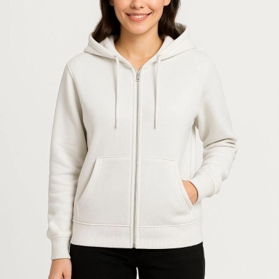 Kadın 3 İplik Kapüşonlu Tam Fermuarlı Kanguru Cepli Sweatshirt Hoodie - Beyaz Kadın 3 İplik Kapüşonlu Tam Fermuarlı Kanguru Cepli Sweatshirt Hoodie - Beyaz