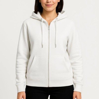Kadın 3 İplik Kapüşonlu Tam Fermuarlı Kanguru Cepli Sweatshirt Hoodie - Beyaz Kadın 3 İplik Kapüşonlu Tam Fermuarlı Kanguru Cepli Sweatshirt Hoodie - Beyaz