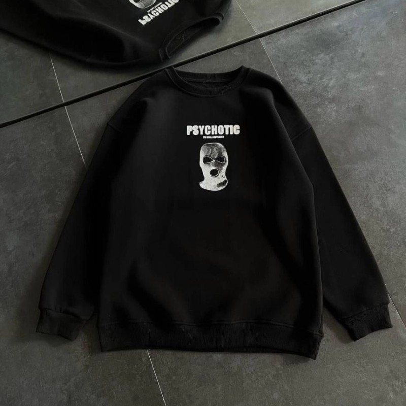 Kadın 3 iplik Kışlık Bisiklet Yaka Baskılı SweatShirt - Siyah Kadın 3 iplik Kışlık Bisiklet Yaka Baskılı SweatShirt - Siyah