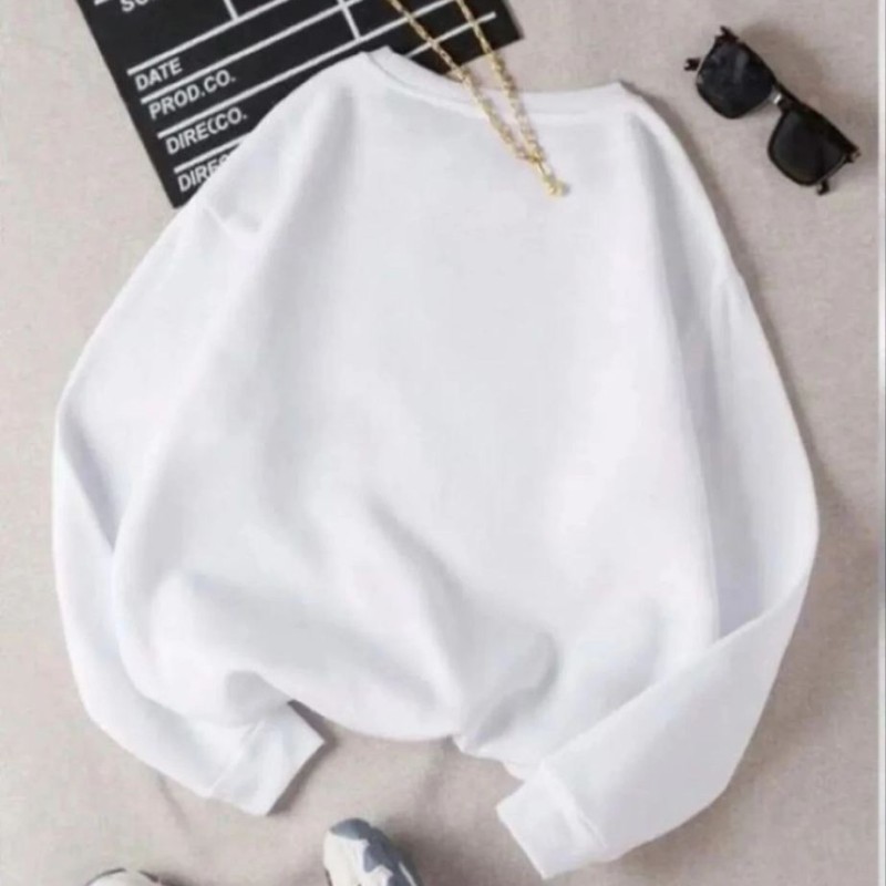 Kadın 3 İplik Pamuklu Bisikilet Yaka SweatShirt - Beyaz Kadın 3 İplik Pamuklu Bisikilet Yaka SweatShirt - Beyaz